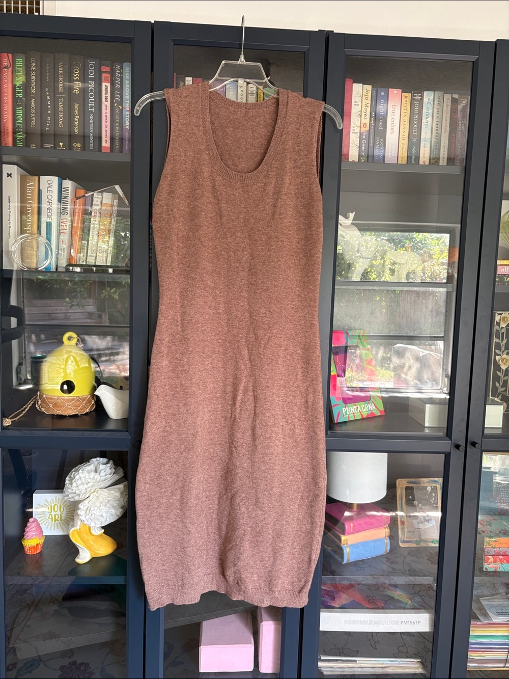 Sleeveless Knit Midi Dress in Dusty Rose/ Tan